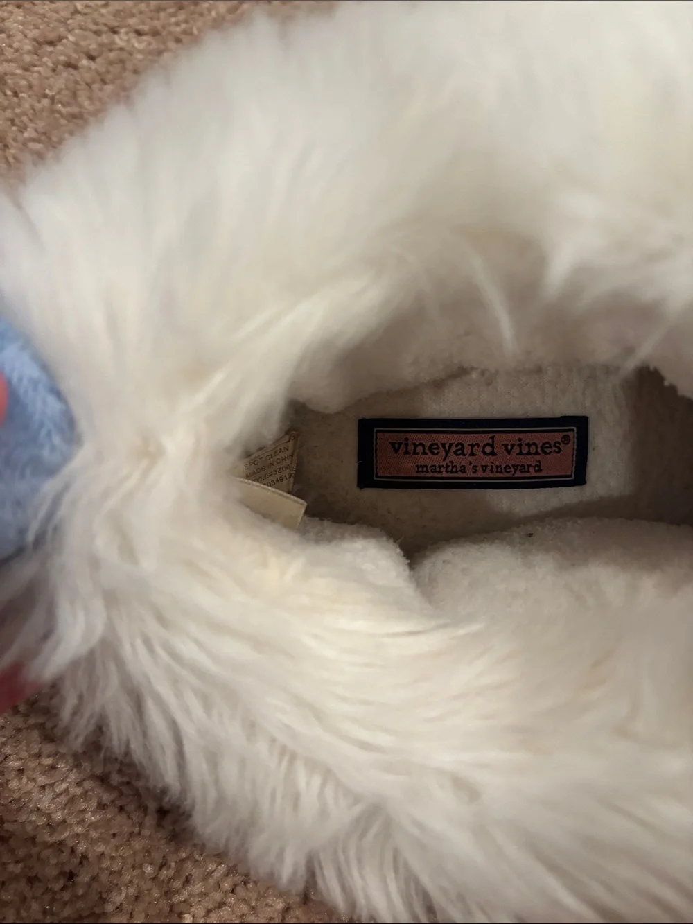 Vineyard Vines Kids Plush Yeti Slippers - White & Light Blue